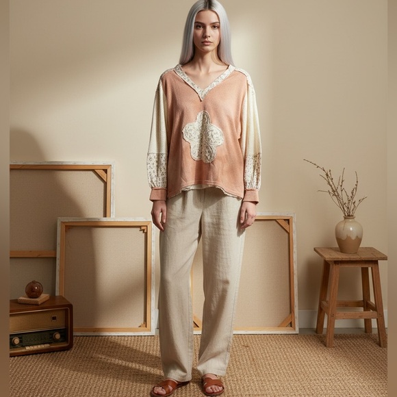 POL Tops - POL Peach and Cream Patchwork Hoodie